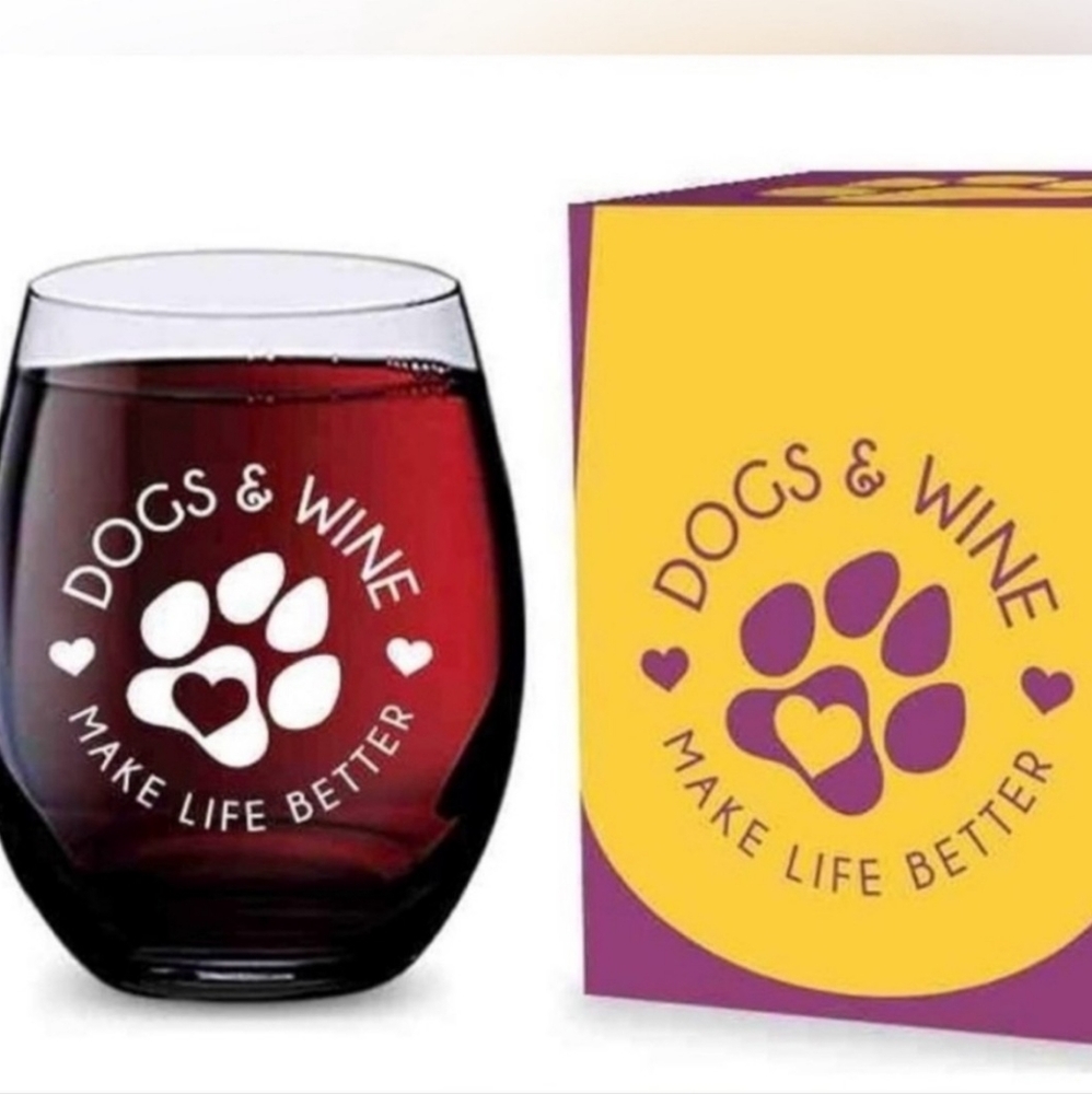 Stemless Wine Glass for Dog Lovers with Paw Print